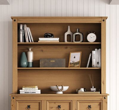 B&Q -  Corona Sideboard Hutch Top Large Solid Wood Pine Welsh Dresser Mexican Style With Open Shelves