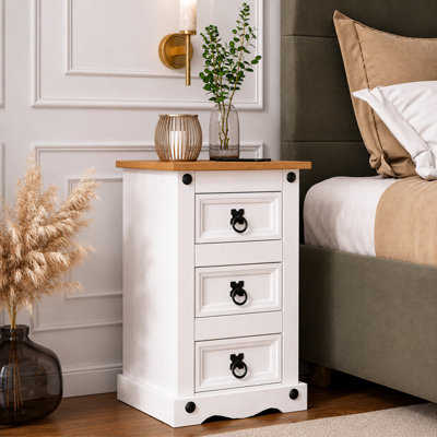 B&Q -  Corona White 3 Drawer Bedside Cabinet Table Lamp Side Solid Wood Mexican Pine