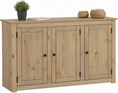 B&Q -  Panama Sideboard 3 Door Cabinet Solid Pine Wood With Waxed Oak Finish - Image 3