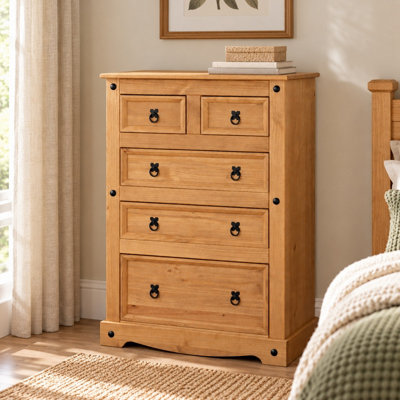 B&Q -  Corona Chest Of Drawers 5 Drawer 2 + 3 Bedroom Solid Pine Wood - Image 3