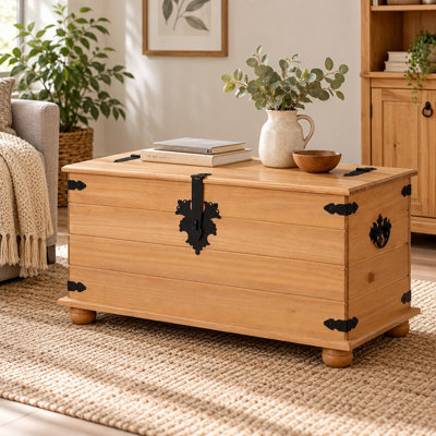 Mews Corona Storage Ottoman Chest Blanket Box Toy Trunk Solid Wood Mexican Pine - Image 3