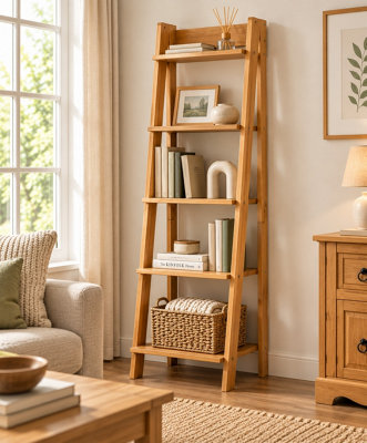 Mews Corona Ladder Bookcase Solid Pine Wood 5-Tier Shelving Unit - Image 3