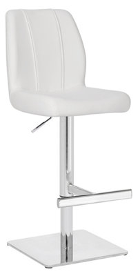 Lamboro Ravenna Deluxe Breakfast Bar Stool, Chrome Footrest, Height Adjustable Swivel Gas Lift, Home Bar & Kitchen Barstool, White