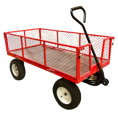 Bristol Tool Company Red Cst806 Heavy Duty Fold Down Sides Platform Truck - Pneumatic Wheels, Capacity, 450Kg