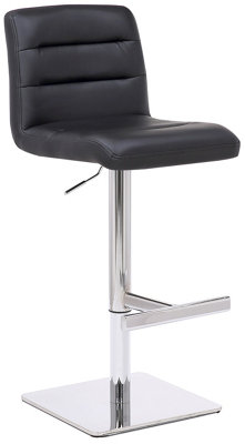 Lamboro Luscious Deluxe Real Leather Breakfast Bar StoolChrome FootrestAdjustable Swivel Gas LiftHome Bar & Kitchen BarstoolBlack from B&Q
