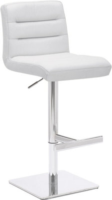 Lamboro Luscious Deluxe Real Leather Breakfast Bar StoolChrome FootrestAdjustable Swivel Gas LiftHome Bar & Kitchen BarstoolWhite from B&Q
