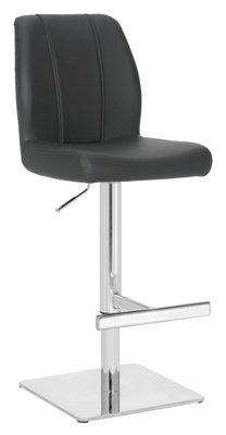 B&Q -  Ravenna Deluxe Breakfast Bar StoolChrome FootrestHeight Adjustable Swivel Gas LiftHome Bar & Kitchen Leather BarstoolGrey