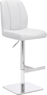 Lamboro Ravenna Deluxe Breakfast Bar Stool, Chrome Footrest, Height Adjustable Swivel Gas Lift, Home Bar & Kitchen Leather Barstool, White
