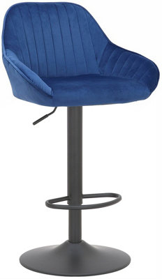Lamboro Velluto Kitchen & Breakfast Bar StoolVelvet Padded Seat & BackrestMatt Black FootrestHeight Adjustable Swivel Gas LiftBlue from B&Q