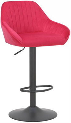 Lamboro Velluto Velvet Kitchen & Breakfast Bar Stool, Height Adjustable Swivel Gas Lift, Padded Seat & Backrest, Matt Footrest, Black/Red