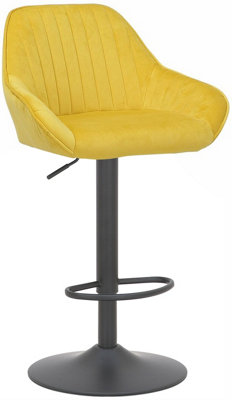 Lamboro Velluto Velvet Kitchen Bar StoolPadded Seat & BackrestMatt Black Footrest & StemHeight Adjustable Swivel Gas LiftMustard from B&Q
