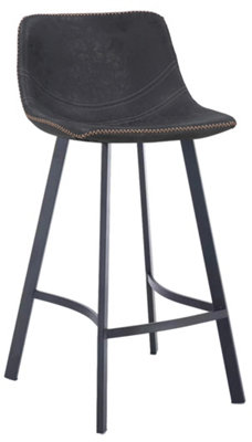 Lamboro Antico Kitchen Bar StoolSingleFaux Leather SeatMetal Leg Fixed Height Stool With FootrestBreakfast Bar StoolBlack from B&Q