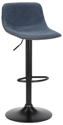 Lamboro Black/Blue Antico Faux Leather Kitchen Bar Stool, Matt Stem & Base, Adjustable Gas Lift With Backrest, Breakfast Bar Stool Large