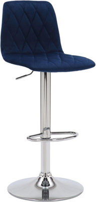 Lamboro Verona Velvet Kitchen Bar StoolsSingleHeight Adjustable Gas Lift Stool With BackrestBreakfast Bar StoolBlue from B&Q