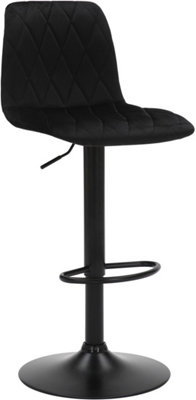 Lamboro Verona Velvet Kitchen Bar Stools, Matt Stem & Base, Height Adjustable Gas Lift With Backrest, Breakfast Bar Stool - Black