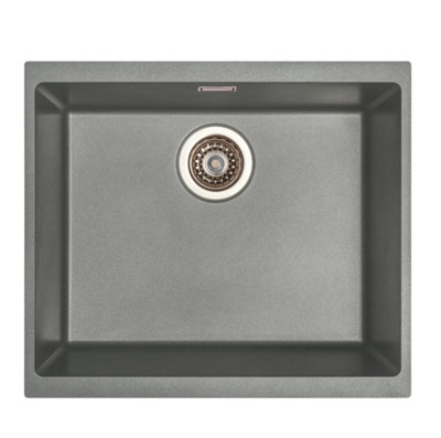 Austen & Co. Grey Siena Inset & Undermount Single Bowl Reversible Granite Kitchen Sink With Strainer & Over Flow Kit Large