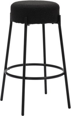 Lamboro Rotonda Bouclé Kitchen Bar StoolsFixed Height Metal Legs With FootrestBreakfast Bar StoolBlack (66Cm) from B&Q