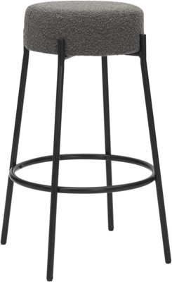Lamboro Rotonda Bouclé Kitchen Bar StoolsFixed Height Metal Legs With FootrestBreakfast Bar StoolGrey (66Cm) from B&Q