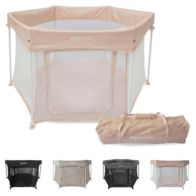  - My Babiie Baby PlaypenLightweightFrom Birth To 15 KgPop-Up FunctionFoldableTravel BagBreathable Mesh SidesBlush