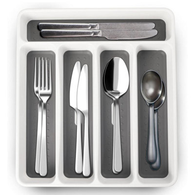 5 Compartment Utensil Cutlery Tray Organiser White And Grey