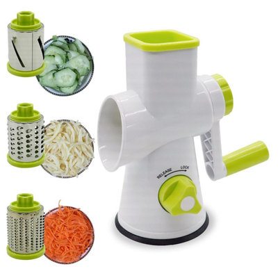  - Rotary Food Grater With 3 Stainless Steel Attachments White And Green