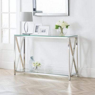 Julian Bowen Miami Console Table, Glass & Silver - H75 x W120 x D40cm | Art Deco Slim Sofa Table for Living Room, - Image 9