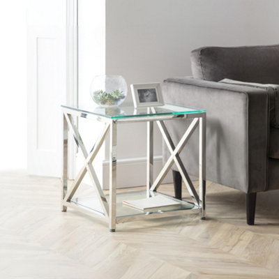 B&Q -  Miami Glass Top Side TableGlass And Silver