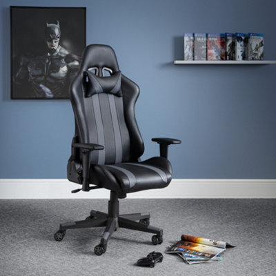 Julian Bowen Meteor Gaming Chair - Black Faux Leather - Ergonomic Design - Adjustable Armrests - Head Pillow - Image 8