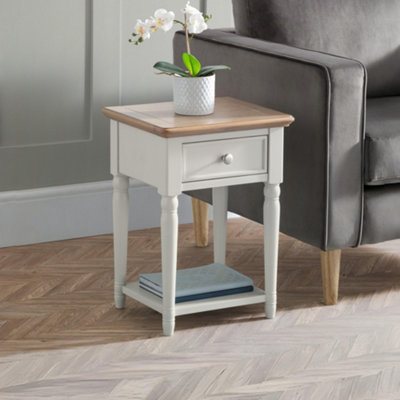 Julian Bowen Provence Grey Lacquer Lamp Table - Single Drawer - Limed Oak Effect Top - Image 8