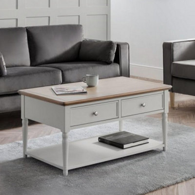 Julian Bowen Provence Coffee Table, 2 Drawer, Oak/Grey - H50 x W100 x D60cm | Centre Table for Living Room, - Image 8
