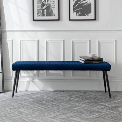 Julian Bowen Unisex Blue Luxe Diamond Quilted Upholstered Seater Backless Bench In Size 2 - Image 7