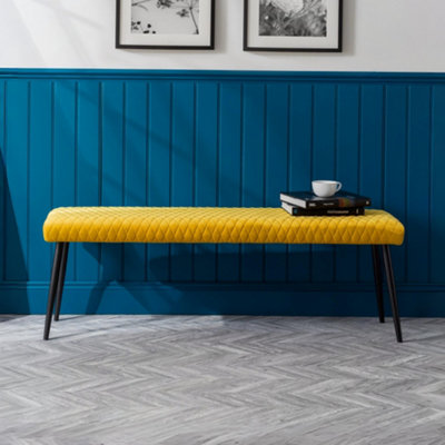 Julian Bowen Luxe 2 Seater Dining Bench Mustard Velvet Black Legs - Image 6