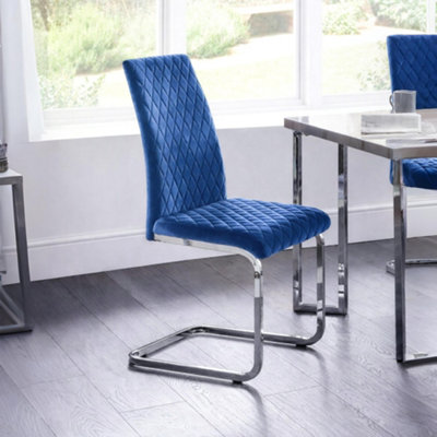Julian Bowen Set Of 4 Calabria Velvet Cantilever Chairs - Blue - Blue - Image 6