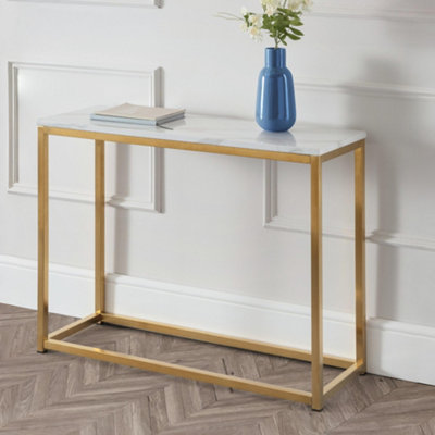 B&Q -  Scala Console TableWhite Marble And Gold
