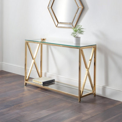 Julian Bowen Miami Console TableGlass And Gold from B&Q