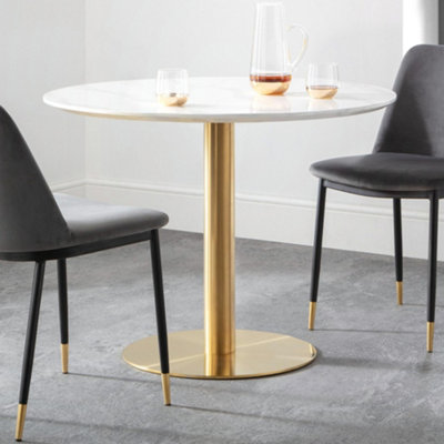 Julian Bowen Palermo Round Pedestal Dining Table - White Marble Gold - 4 Seater - Image 8