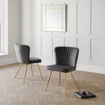 Julian Bowen Pair Of Cannes Grey Velvet Dining ChairsUpholsteredSet Of 2Metal LegsHeight: 81 X Width: 48 X Depth: 59Cm from B&Q