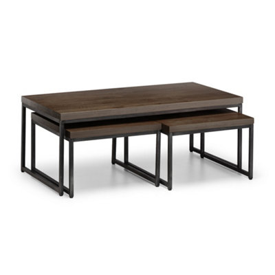 Julian Bowen Brooklyn Set Of 3 Nesting Coffee TablesDark OakWood TopMetal BaseHeight: 45 X Width: 120 X Depth: 60Cm from B&Q