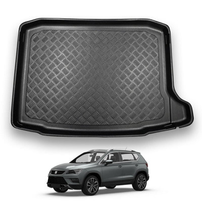 B&Q -  Seat Ateca (2016+) Boot Liner (Non-Adjustable Boot Floor) Tailored Boot Protector Waterproof Raised Edges Accessory