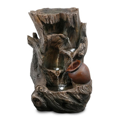B&Q -  Tree Log Water Feature Outdoor Indoor Led Fountain Waterfall Garden Decor