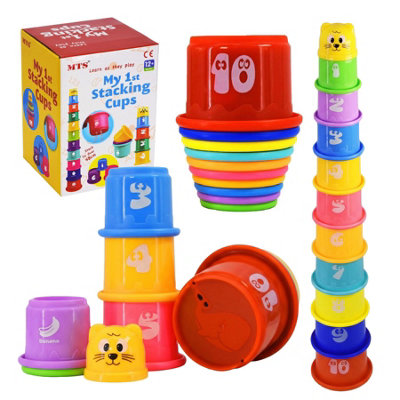 The Magic Toy Shop Toddler Stacking Cups 11 Piece Baby Nesting Toys Alphabet Learning Tower Blocks from B&Q