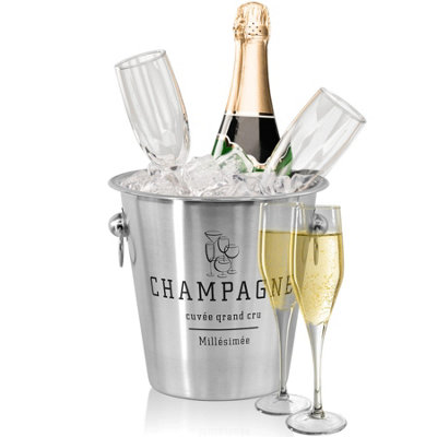 Geezy Stainless Steel French Silver Champagne Wine Bucket Punch Drink Ice Cooler Party from B&Q