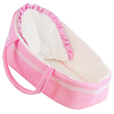 Bibi Doll Baby Doll Carry Cot Bed Carrier Fits 15" Pink Moses Basket Bassinet Bibi Doll