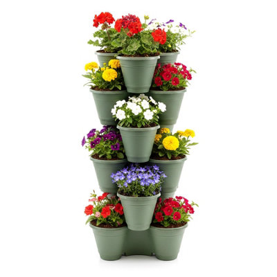 Geezy Stackable Strawberry Planters Set Of 6 Vertical Garden Tower Multi Tier Herb Pot from B&Q