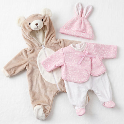 Bibi Doll 20" Baby Doll Clothes Set Of 2 Reborn Outfits Bear Jumpsuit & Pink Bunny Romper from B&Q