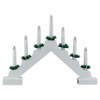 Geezy Wooden Christmas Candle Bridge Arch 7 Leds With Timer Battery White Window Decor from B&Q