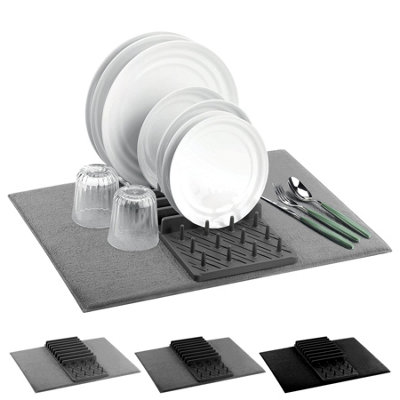 B&Q -  Microfibre Dish Drying Mat With Dish Drainer 50X38Cm Kitchen Cutlery Drying Mat