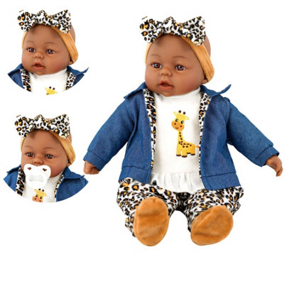 Bibi Doll 18" Lifelike Black Baby Doll Ethnic Girl Soft Bodied Dummy & Sounds Bibi Doll