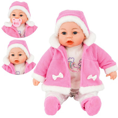B&Q -  Soft-Bodied Baby Doll Pink Coat  18" Lifelike Large Size Dummy & Sounds
