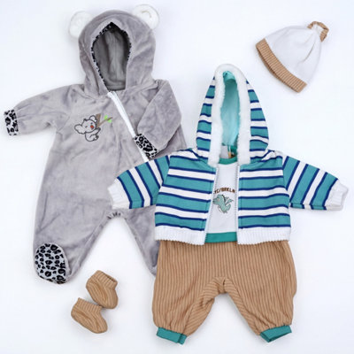 B&Q -  18" Baby Boy Doll Clothes Set Of 2 Outfits Koala Jumpsuit & Dragon Jacket Romper